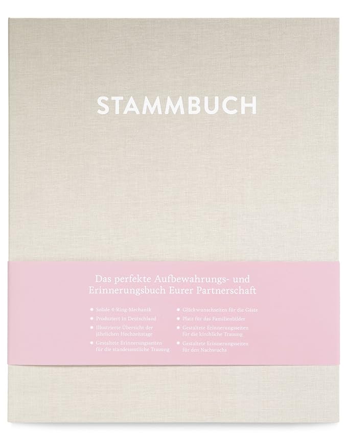 GLÜCK & SEGEN ALLES MIT LIEBE DIN A4 Stammbuch, Stammbuch der Familie, Familienstammbuch CASPAR (Cremebeige)