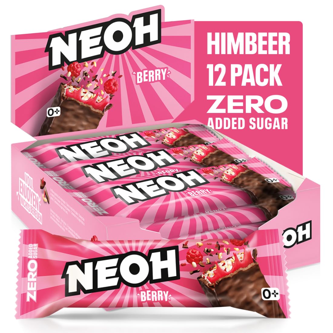 NEOH Low-Carb Beeren-Schokoladenriegel – Ohne zugesetzten Zucker, Voller fruchtiger Beeren und verführerisch guter Schokolade, Palmölfrei, KETO, Low Carb & High Fibre 12x30g Packung