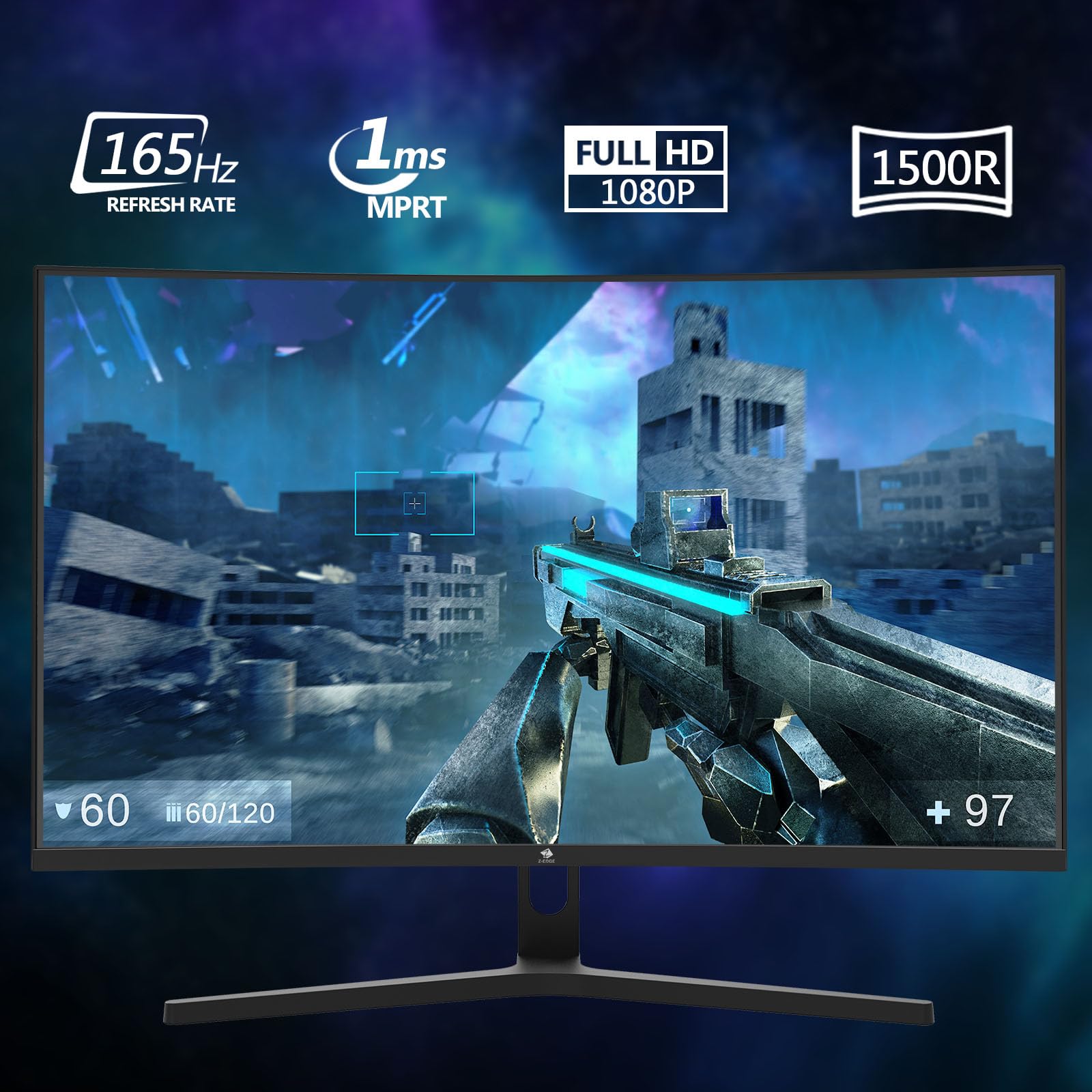 Z-Edge 27 Zoll 165Hz Curved Gaming Monitor 1ms MPRT Full HD 1080P VA Panel 1500R 16:9 Curved LED Bildschirm, FreeSync HDR10, DisplayPort1.4 & HDMI2.0, Unterstützt VESA 100x100mm 2