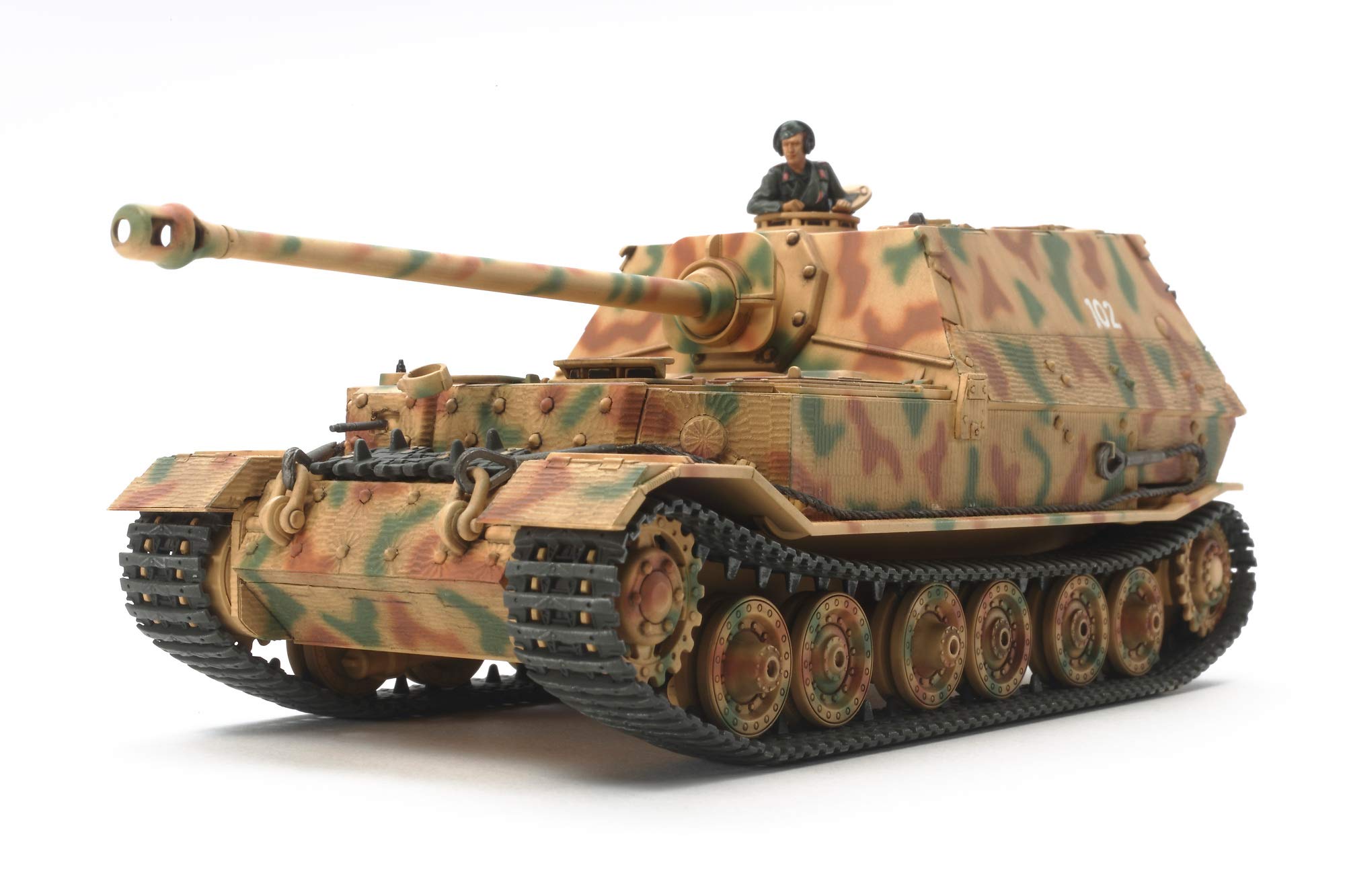 TAMIYA 32589" 1:48 Hunting Tank Elephant, Vehicle Lifelike Replica, Model Making, Plastic Kit, Crafts, Hobbies, Gluing, Model Kit, Assembly, Unpainted, Brown, Black, Green