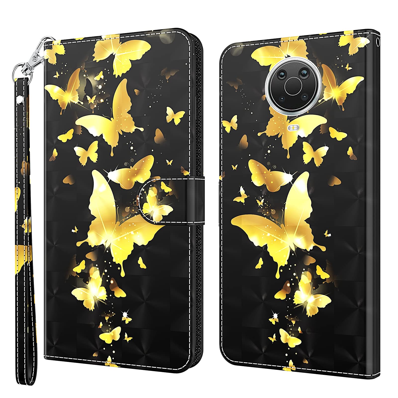 GLANDOTU Case for Nokia G20 / Nokia G10 6.52 inch, Flip Folio Wallet PU Leather Cover with Magnetic Button, Standing Function Full-Body Protective for Nokia 6.3 Phone Cases 【Gold butterfly】