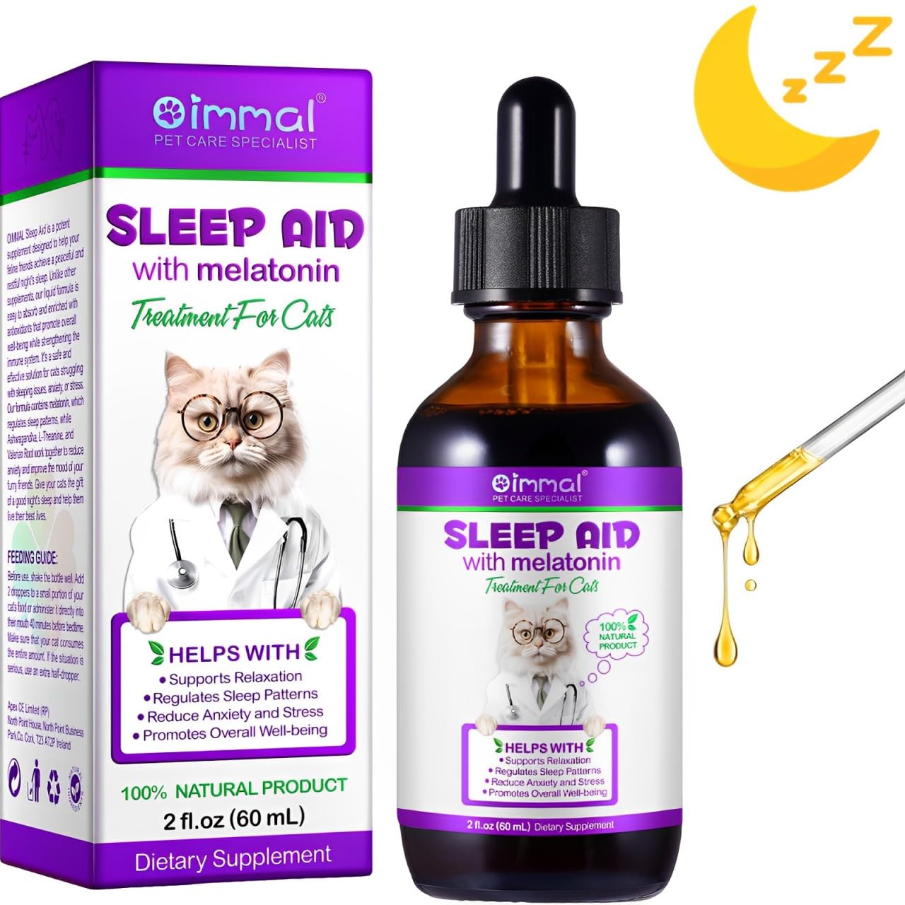 VFjVlVdG Cat Melatonin, 60ml Melatonin for Cats Helps to Support Restful Sleep for Your Cat - Cat Sleep Aid, Anxiety Relief & Promote Relaxation Bacon Flavor