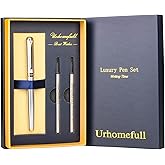 Urhomefull Stunning Luxury Rollerball Pen with 24K Gold Trim,Switzerland Tip with Black Ink Refills,Perfect Roller Ball Point Pen Gift for Men Women,Fancy Writing Set for Business,Fog Chromium