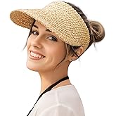Straw Sun Visor for Women Packable Sun Beach Hats UV Protection UPF 50+ Summer Ponytail Hats for Women Travel, Vacation