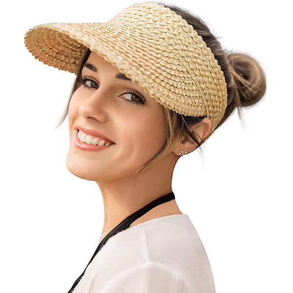 Straw Sun Visor for Women Packable Sun Beach Hats UV Protection UPF 50+ Summer Visor Hats for Women,Beach Hats UPF50+ Sun Visors Straw Hats  main image 4