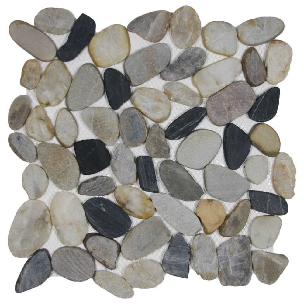 CNK Tile Premium Natural Sliced Cobblestone Pebble Tile - 12" x 12" Polished Stone for Bathroom Kitchen Backsplash Shower & Outdoor Use - Durable Easy Installation Interlocking Design - Pack of 1