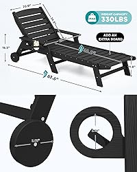 SERWALL Patio Chaise Lounge Chair, 5 Positions