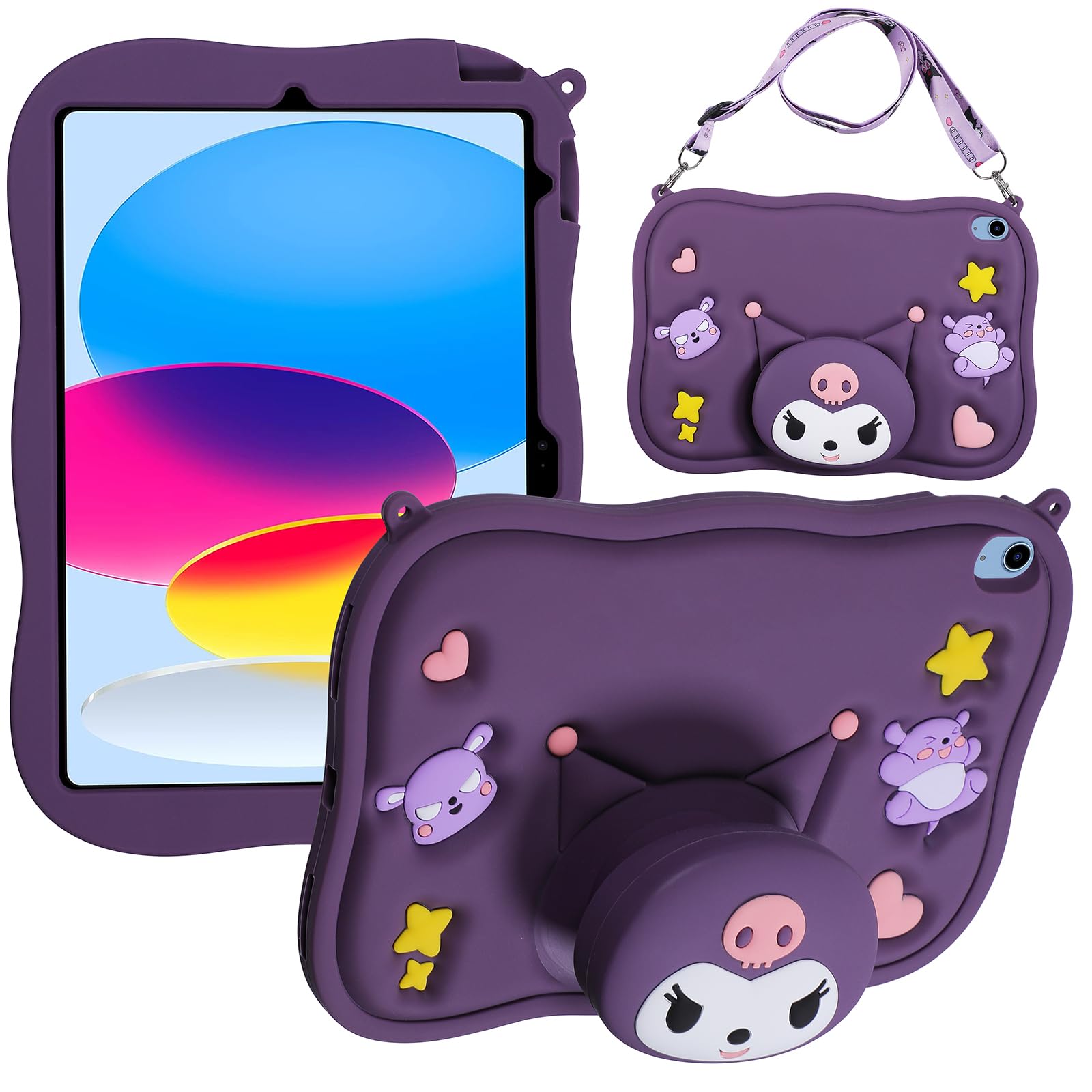Photo 1 of Beszeith Case for iPad 10th Generation 10.9 Inch 2022 with Cartoon Stand, Wallet & Adjustable Shoulder Strap,Shockproof Protective for iPad Case 10th Gen Kids Girls (Purple)