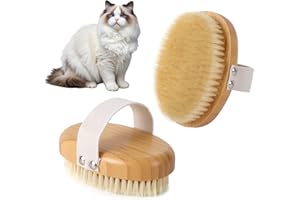 MYSELECT Boar Bristle Cat Brush for Indoor Cats, Cat Hair Brush Gentle Grooming, Reduce Shedding, Soft Hair and Healthy Shine, Bamboo Handheld with Soft Boar Bristles and Band for Short Haired Cats Dogs
