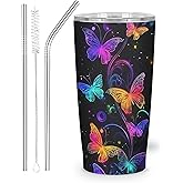 NOXOZNMOK Butterfly Tumbler with Lid and Straw for Women Leakproof Travel Coffee Mug Double Wall Insulated Cups 20OZ Gifts for Office Kitchen Outdoor