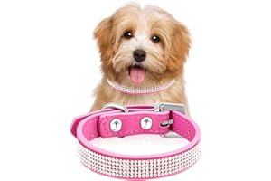 NEPTNIOPLLAB 1 Pack Dog Collar Shiny Leather,Diamond Dog Collar,Dog Collar with Sparkling Rhinestone,Diamond Dog Collar with Leash,for X-Small Small Medium Large Pet Gift,Pet Accessories (Small, Pink)