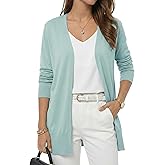 QUALFORT Women's Lightweight Open Front Cardigan Cotton Long Sleeve Casual Loose Fit Knit Cover Up Sweater