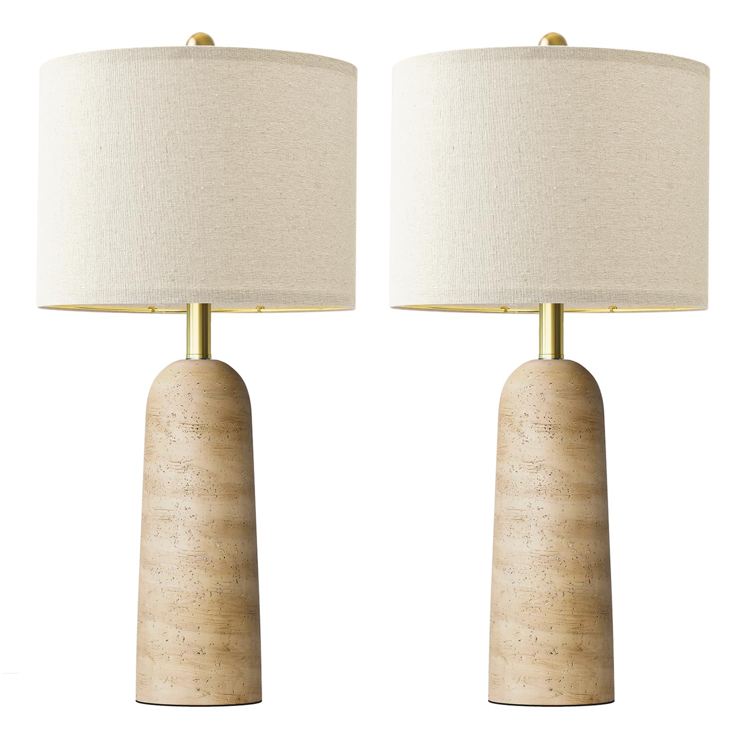 Photo 1 of BOBOMOMO 27.25" Travertine Table Lamp Set of 2, Modern Lamps for Living Room with Linen Shades, Beige Resin Lamp with Natural Stone Look, Bedside Lamp for Bedroom, Living Room, Nightstand, Entryway