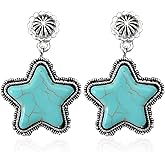 Western Turquoise Earrings for Women Silver Boho Dangle Stud Handmade Lightweight Jewelry