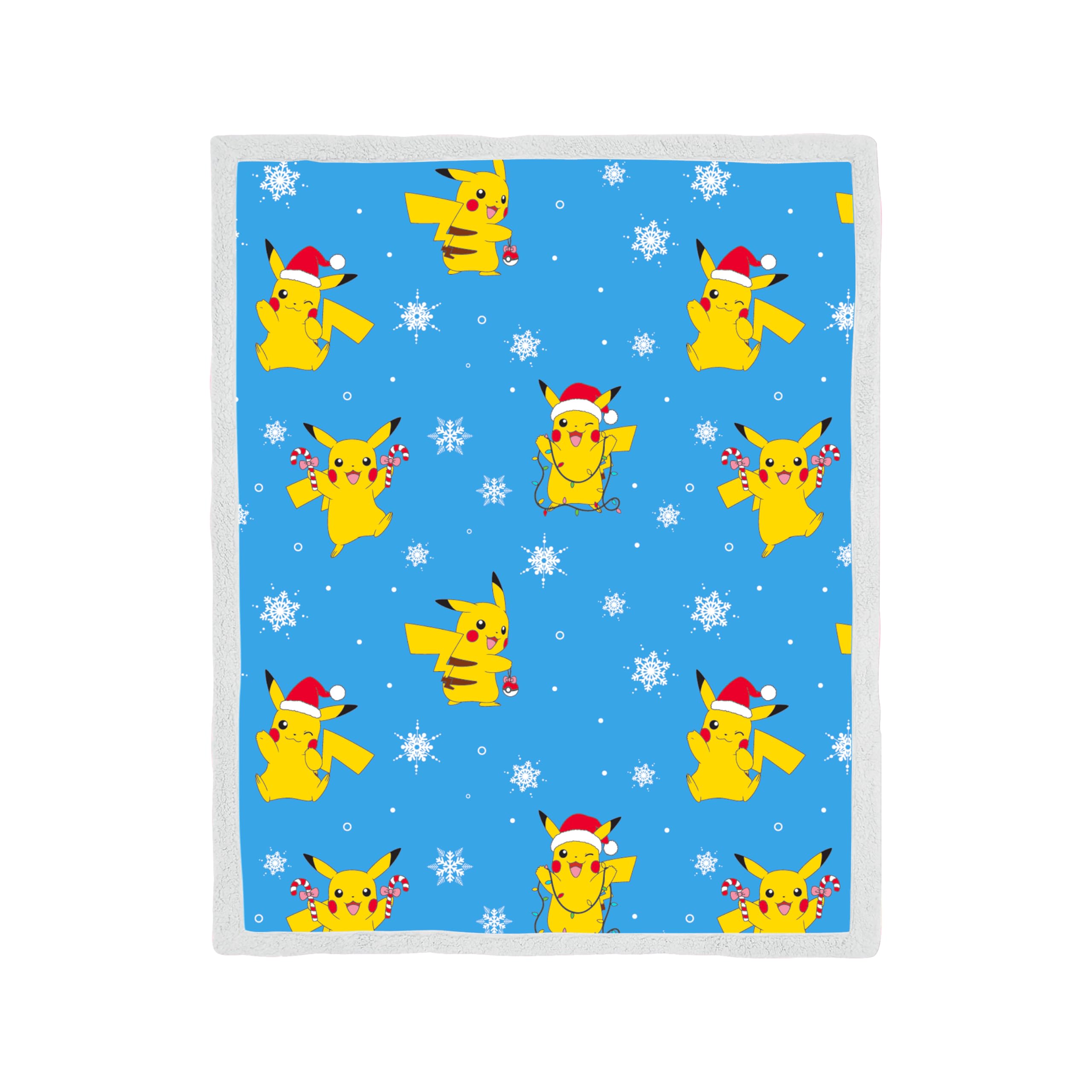 Character World Pokemon Fleece Christmas Blanket | Super Soft Warm Throw with Sherpa Reverse, Xmas Pikachu Snowflake Design | Perfect For Home, Bedroom, Sleepovers & Camping | Size 100 x 150cm | Blue