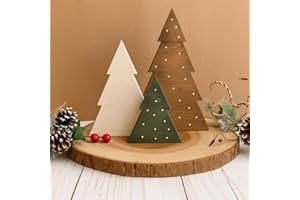 AceOrbit 3 Pcs Christmas Decorations Rustic Farmhouse Wood Christmas Trees Neutral Tabletop Tree Signs Decor Freestanding Xmas Wooden Decorations for Fireplace, Mantle, Shelf, Home, Office