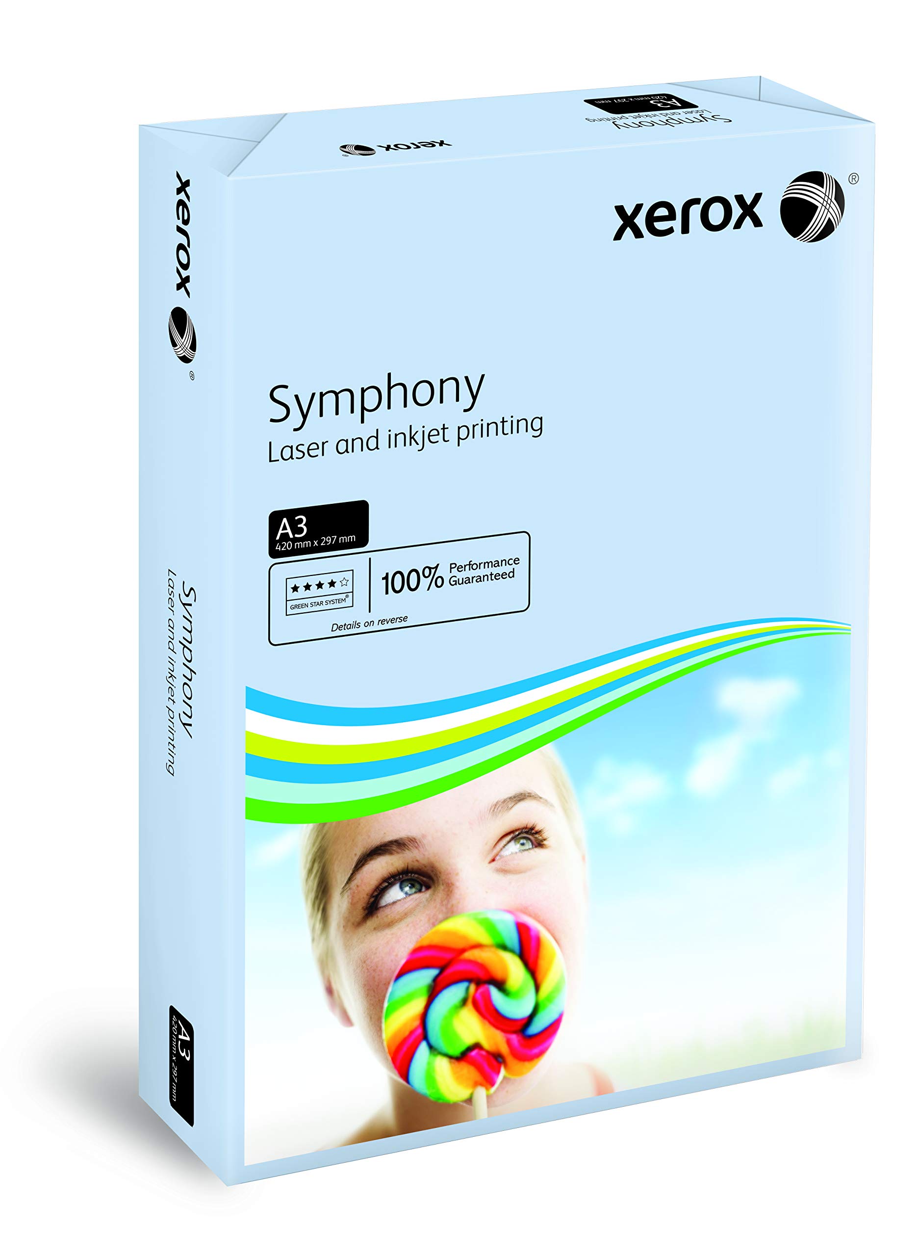 Xerox Symphony Pastel 003R91953 Printer/Copier Paper Coloured DIN A3 80 g/m² 500 Sheets Suitable for Colour Laser and Inkjet Printers/Blue
