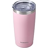SUNWILL Travel Coffee Tumbler 20 oz, Insulated Mug with Lid, Stainless Steel Cup for Hot and Cold Drinks, Powder Coated Sakura