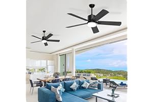 Biukis Black Ceiling Fans with Lights, Ceiling Fan Light 6 Speed Adjustable Ceiling fan Noiseless Reversible DC Motor Fan for Outdoor, Living Room, Bedroom - Walnut