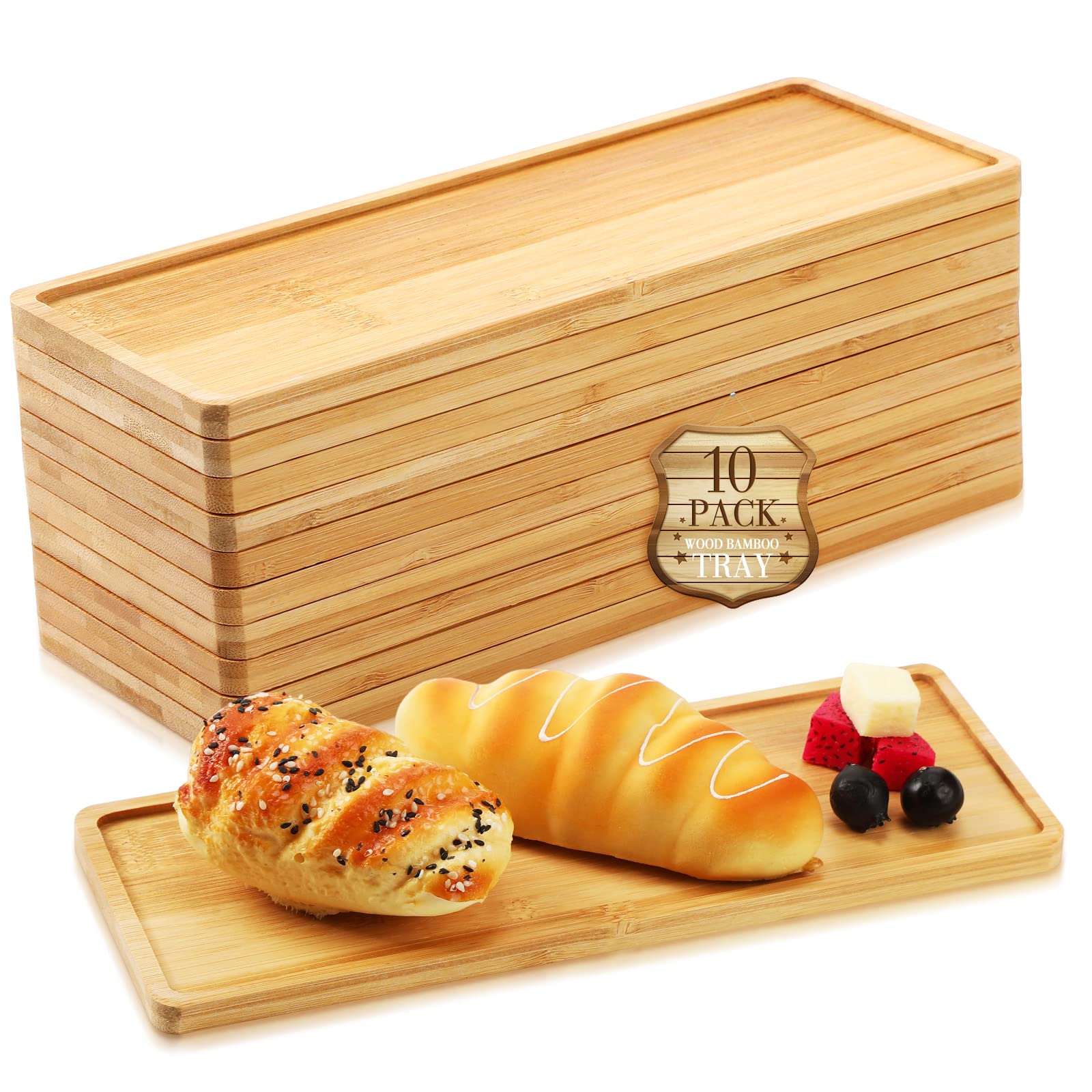 Photo 1 of Bokon 10 Pcs Rectangle Wood Bamboo Tray Bamboo Serving Tray Wooden Serving Platter for Bathroom Counter Platter for Food Dinner Kitchen(Rounded Edges)