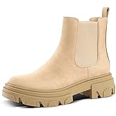 PIZZ ANNU Women's Dani Platform Chelsea Boots Fashion Lug Sole Combat Chunky Block Heel Slip on Elastic Gore Ankle Booties Shoes