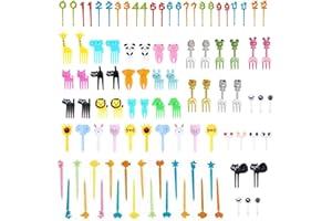 100 Pcs Plastic Fruit Fork with Animal Decor, Cute Food Picks for Cake Dessert Fruit-Platter, Reusable Mini Toothpick Bento B