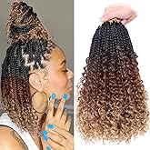 Beverlee 14 Inch Boho Braids - 128 Strands Pre-Looped Synthetic Crochet Hair for Black Women - Bohemian Messy Box Braids with Curly Ends