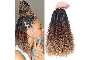 Beverlee 14 Inch Boho Braids - 128 Strands Pre-Looped Synthetic Crochet Hair for Black Women - Bohemian Messy Box Braids with Curly Ends
