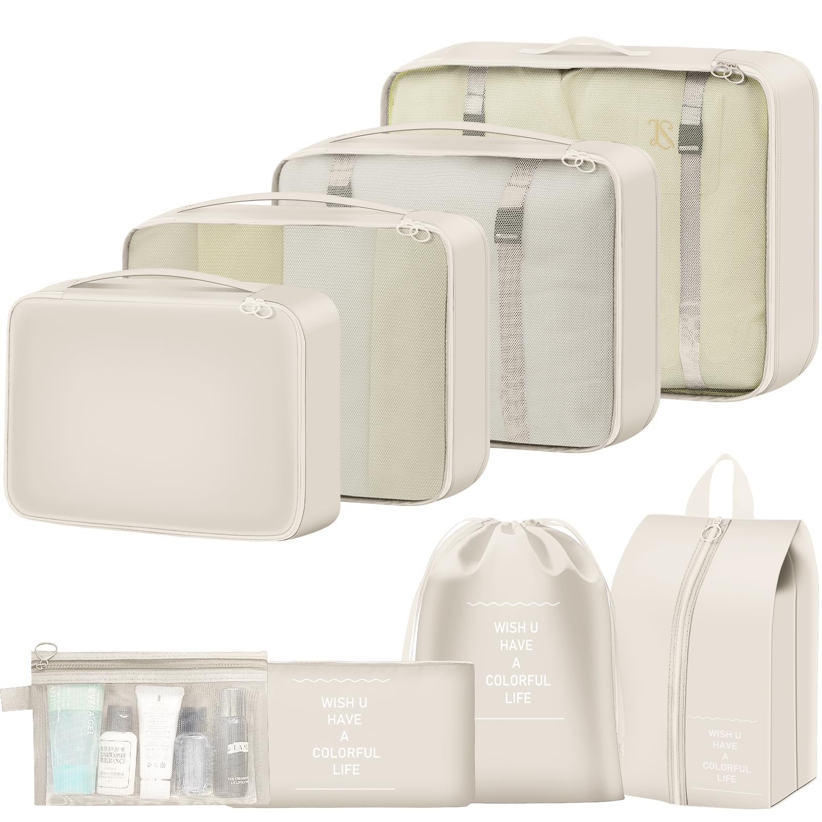 Photo 1 of 8 Set Packing Cubes for Travel Suitcase Organizer Bags Luggage Packing Cubes Set Travel Essentials Accessories Gifts for Women