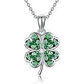 YAFEINI Clover Necklace 925 Sterling Silver Peridot Shamrock Pendant Green 4 Leaf Clover Mother's Day Jewelry for Women Mom