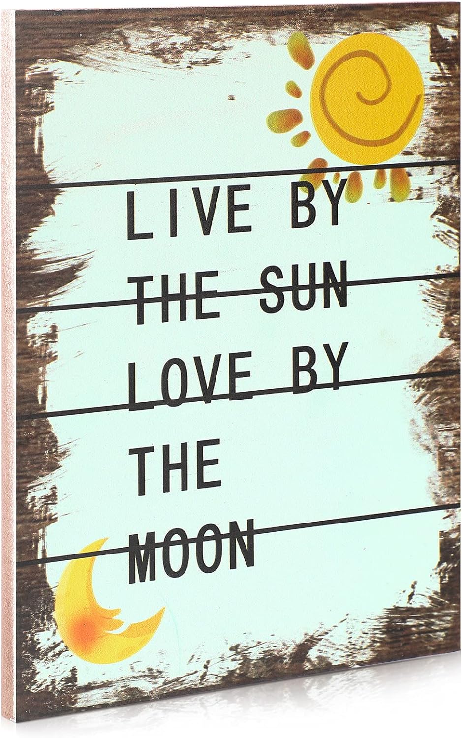 Live by The Sun Love by The Moon Wood Sign Personalized Rustic Home Decor Sign Inspirational Farmhouse Plaque Vintage Wooden Home Decor Retro Wood Wall Sign for Living Room Nursery Bedroom