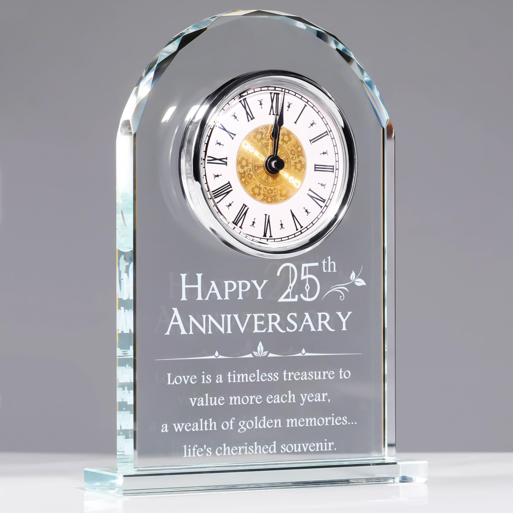 Movdyka Crystal Desk Clock Gifts Silver Wedding for Married Couples 25th Anniversary Ornaments for Living Room Keepsake 25 Years of Marriage Presents for Her Him Table Clock Decor for Husband