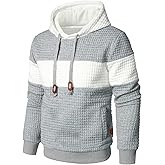 Qichic Men’s Sweatshirts Long Sleeve Pullover Patchwork Plaid Jacquard Hoodie Casual Drawstring Hoody Top