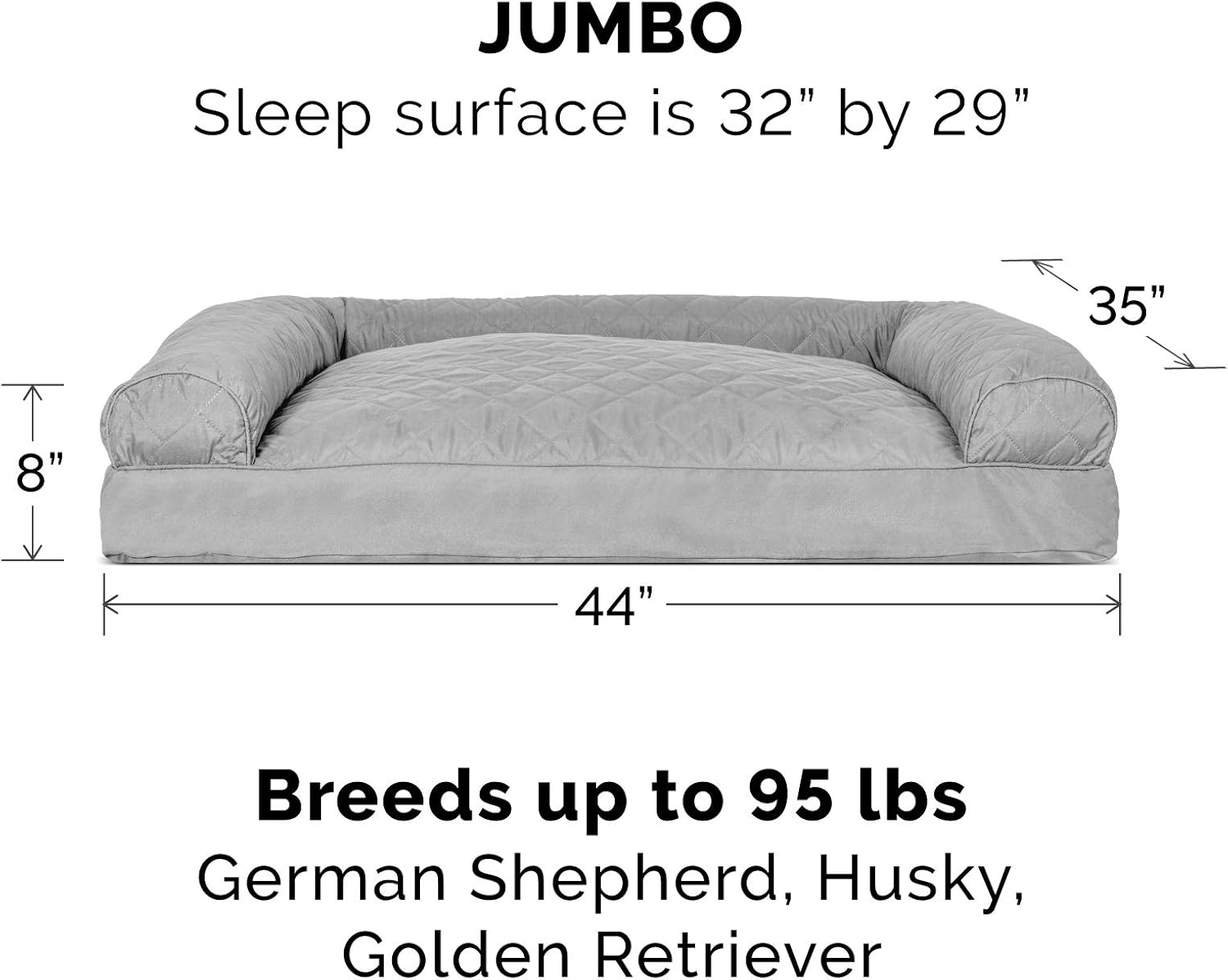 Furhaven Pet Dog Bed - Quilted Pillow Cushion Traditional Sofa-Style Living Room Couch Pet Bed with Removable Cover for Dogs and Cats, Silver Gray, Jumbo : Pet Supplies