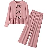 oyyniis Girls Clothing Set Long Sleeve Ruffle Hem Top & Flare Leg Pants Casual Cute Outfits With Bowknot 5-14 Years