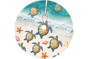 LUMANSITTER Sea Turtle Beach Starfish Ocean Coastal 36 Inch Christmas Tree Skirt Carpet Mat Funny Party Decor Supplies for Xmas Halloween Decorations Occasion Ornament