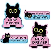 4PCS Black Cat New Driver Car Magnet, Cute Reflective Student Driver Sign for Car Bumper, Reusable Magnetic Sticker for Novice Drivers, 10 x 3.5 Inch (4Pcs Cartoon Black Cat)