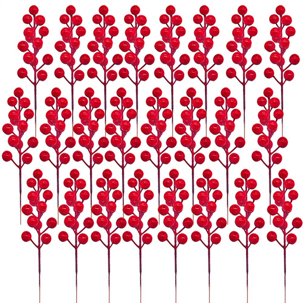 Photo 1 of 24 Pcs Artificial Red Berry Stems,7.9 Inch Christmas Berries Picks for DIY Crafts,Christmas Tree,Wreath,Berry Branch for Wedding Home and Party Decor
