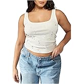 Floerns Women's Plus Size Y2k Going Out Crop Tank Top Sleeveless Ribbed Rhinestone Party Club Vest