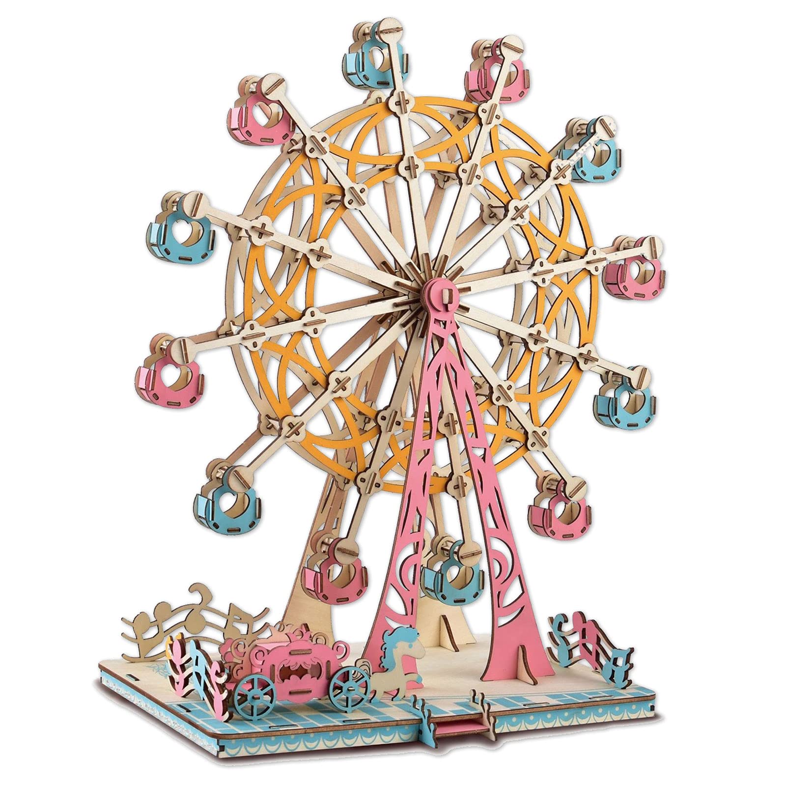 ROEOLNIL Wooden Ferris Wheel 3D Wooden Puzzle, 100 Pieces, Rainbow Ferris Wheel, Retro Style, Assembly & Disassembly, Ages 14+
