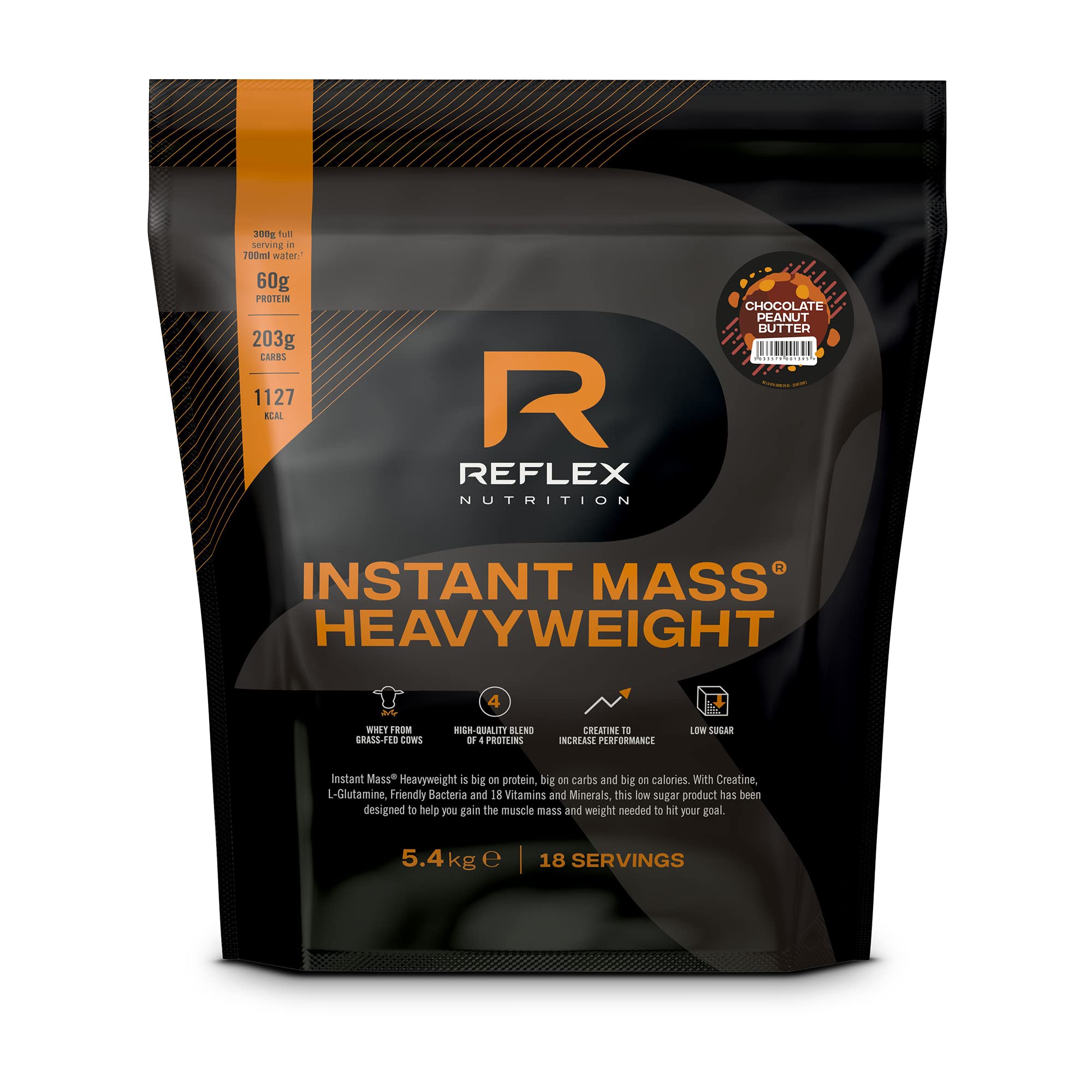 Reflex Nutrition Instant Mass Heavyweight - Mass Gainer - Over 1000 Kcal per Serving, 60g Protein, Creatine - High Calorie Post Workout or Before Bed Protein Shake (Choc Peanut Butter, 5.4 kg)