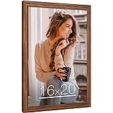16x20 Wood Frame Brown, Rustic Natural 20x16in Woodgrain Picture Poster Frame, Modern Brown 16 x 20inch Gallery Wall Photo Frame with HD Plexiglass, Horizontal Vertical Wall Mounting Display 1pcs