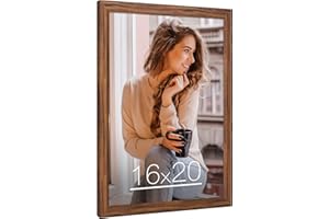 MOUDAMION 16x20 Wood Frame Brown, Rustic Natural 20x16in Woodgrain Picture Poster Frame, Modern Brown 16 x 20inch Gallery Wall Photo Frame with HD Plexiglass, Horizontal Vertical Wall Mounting Display 1pcs