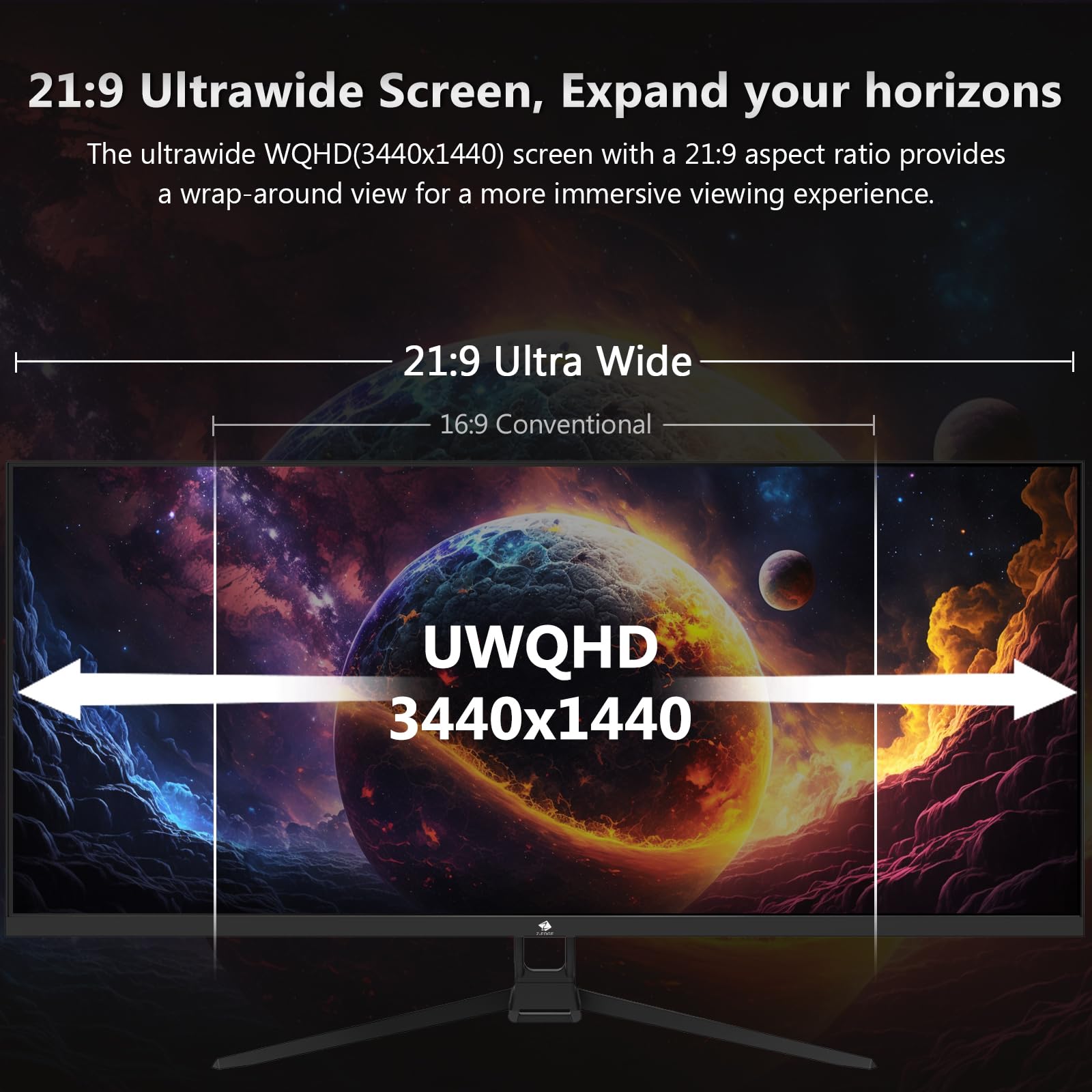 Z-Edge 34 Zoll Ultrawide Monitor UWQHD Gaming Bildschirm 165Hz 1ms MPRT, 3440x1440, 21:9 IPS, 100% sRGB, FreeSync, Pip & PBP, DisplayPort (165Hz) HDMI (100Hz), Schwarz 3