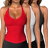 iGENJUN 3 Pack Workout Tops for Women Racerback Basic Tank Summer 2025 Camisole V Neck Slim Fit Ribbed Sleeveless