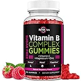 Vitamin B Complex Gummies for Women & Me, Vitamin B12, B1, B2, B3, B6, B7, B9 with Vitamin C, Zinc, Magnesium & CoQ10 for Energy, Brain, Nervous System & Mood, Natural Raspberry Flavor, 60 Gummies