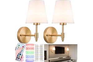 Nekhung Battery Operated Wall Sconces Set of Two, Wireless Battery Wall Light with 10000mAh RGB Dimmable Magnetic Bulb and Remote, Rechargeable Sconce Wall Decor for Bedroom Living Room Hallway