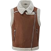 WYOYW Women’s Fur Suede Vest Winter Leather Fur Lined Warm Sherpa Vest