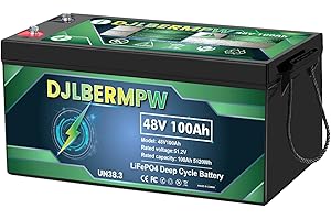 DJLBERMPW 48V 100Ah LiFePO4 Lithium Battery 5120W Built-in BMS, Up to 15000 Cycles & 10-Year Lifespan, Deep Cycle Battery for RV, Marine, Boat, Solar Energy Storage, Golf Cart, Camping, Trolling Motor