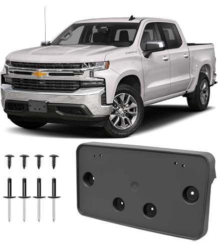 Front Bumper License Plate Bracket Holder For Chevy Silverado 2019-2022 - Matte Black Plastic, Includes Screws
